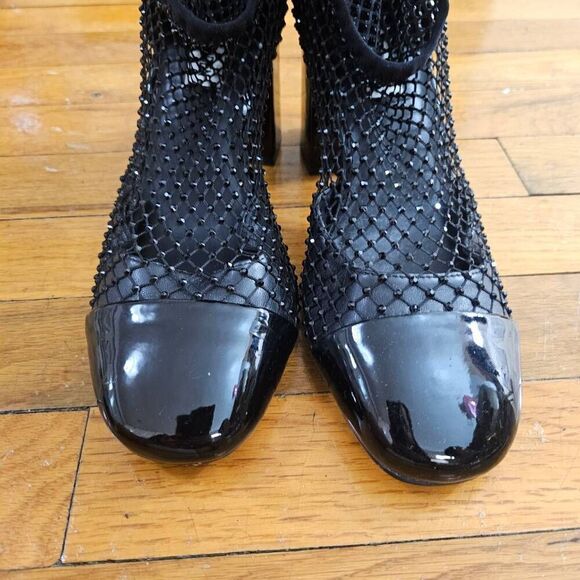 Steve Madden Eleanor Crystal Embellished Ankle Heel Black Boots Rhinestone Mesh - Picture 5 of 13